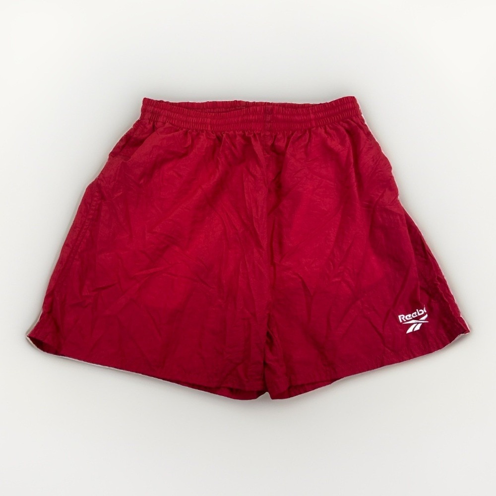 Vintage Reebok Swim Trunks Mens M Red Nylon Shorts 90s Y2k Retro Lined